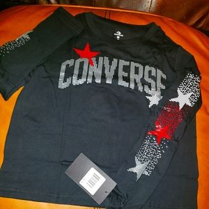 Brand New GIRLS Converse Longsleeve Crop TEES Black.. Back 2 school